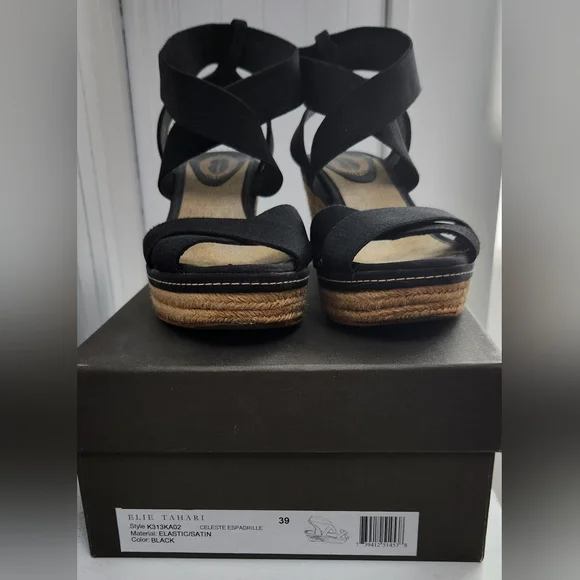 Elie Tahari Black Espradrille Platform Elastic Sandals EUC - Picture 9 of 10